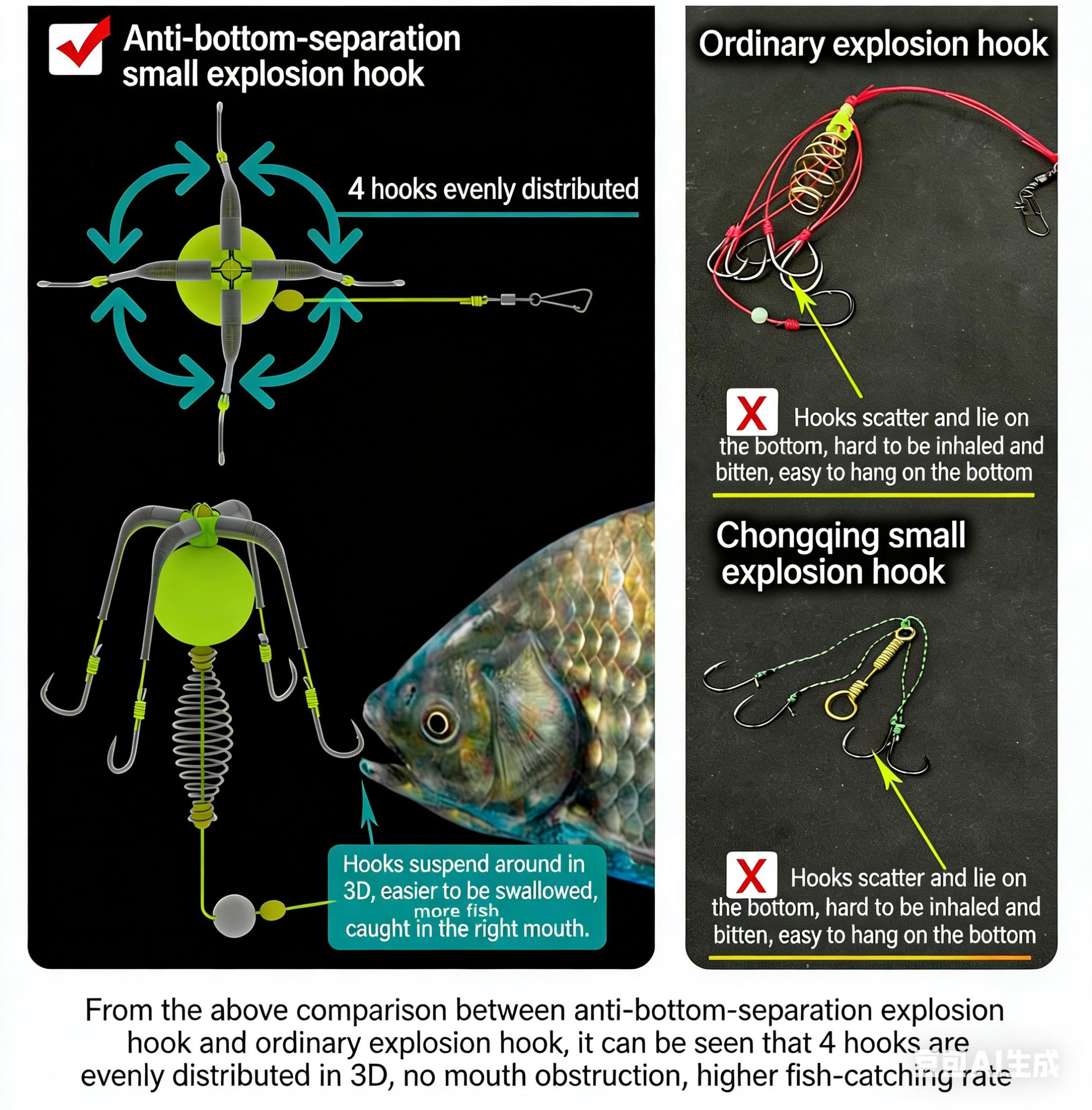 Pre-Tied Off-Bottom Mini Explosion Rig | ISEAMA & Chinu Hooks | Snag-Resistant for Carp Slip Float Surf Fishing