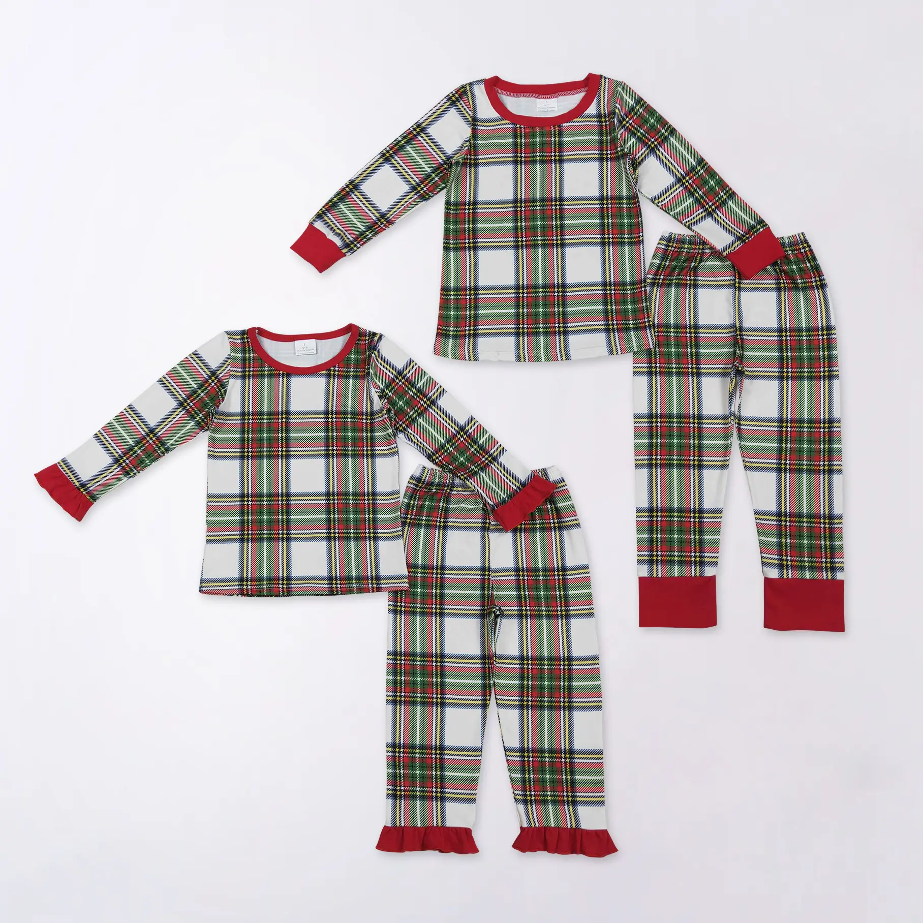 Kids' Christmas Plaid Pajama Set, Cozy 2-Piece Holiday Sleepwear with Long Sleeves and Matching Pajama Pants