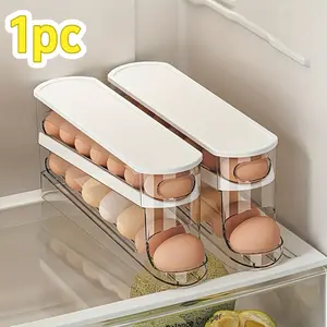 Adjustable Rolling Egg Holder for Refrigerator Door, Stackable, Durable High-Transparency Plastic, Holds 18 Eggs, Battery-Free, Kitchen Organizer, Refrigerator Storage, Refrigerator Accessories