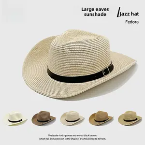 Summer Shade Breathable Panama Hat Straw Hat European and American Fashion Belt Accessories Western Cowboy Hat Men's Sunscreen Hat