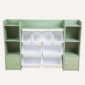 Kids Toy Organization Cube Bookcase with 8 Bin, 2 Door Toy Storage Organizer Bookshelf for Children Room Playroom, Green