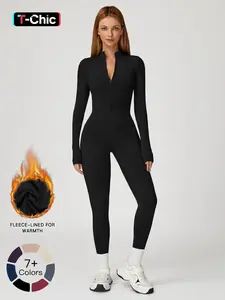 Women's Fall Winter Yoga Jumpsuit, Tight-Fitting Fleece Lined One-Piece, Outdoor Warm Running Fitness Romper, Sportswear Jumpsuits