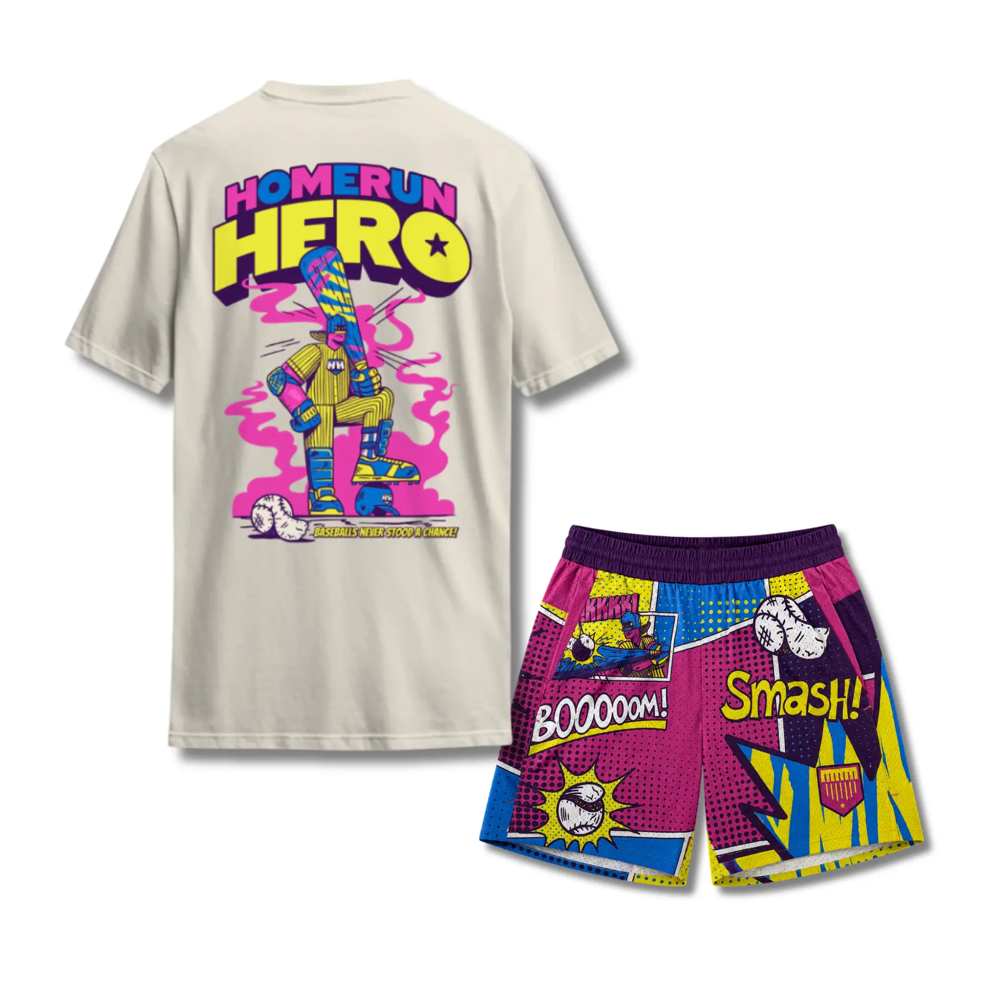 Plate Crate - Comic Youth Tee & Mesh Shorts Set | Summer Athletic Baseball Outfit for Youth & Adults