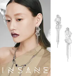 Copper alloy earrings, Tyndall series, multi-layer disc chain long fringed stud earrings INSANE niche original design