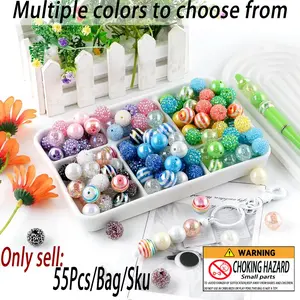 55pcs Mixed Colors Acrylic Beads Set, 16mm Round Ball Beads, Diy Galaxy Beads for DIY Jewelry Making, Keychains, Necklaces, Crafts, Diy Jewelry Decoration, Diy Beading Accessories, Beaded Set