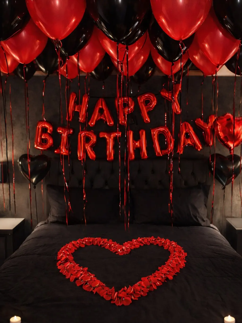 239PCS Red & Black Happy Birthday Balloon Decorations, Letter Balloon Banner, Red & Black Latex Balloons and Heart Foil Balloons for Birthday Party Backdrop Decor