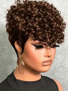 pixie wig short curly human hair wig machine made natural black  pixie cut human hair wigs for women daily party cosplay gift use wig