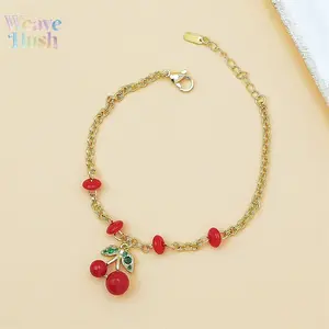 Hot Selling Cute Epoxy Cherry Bracelet for Women, Niche Stylish Cherry‑Shaped Beaded Jewelry, Trendy Daily Fashion Accessories