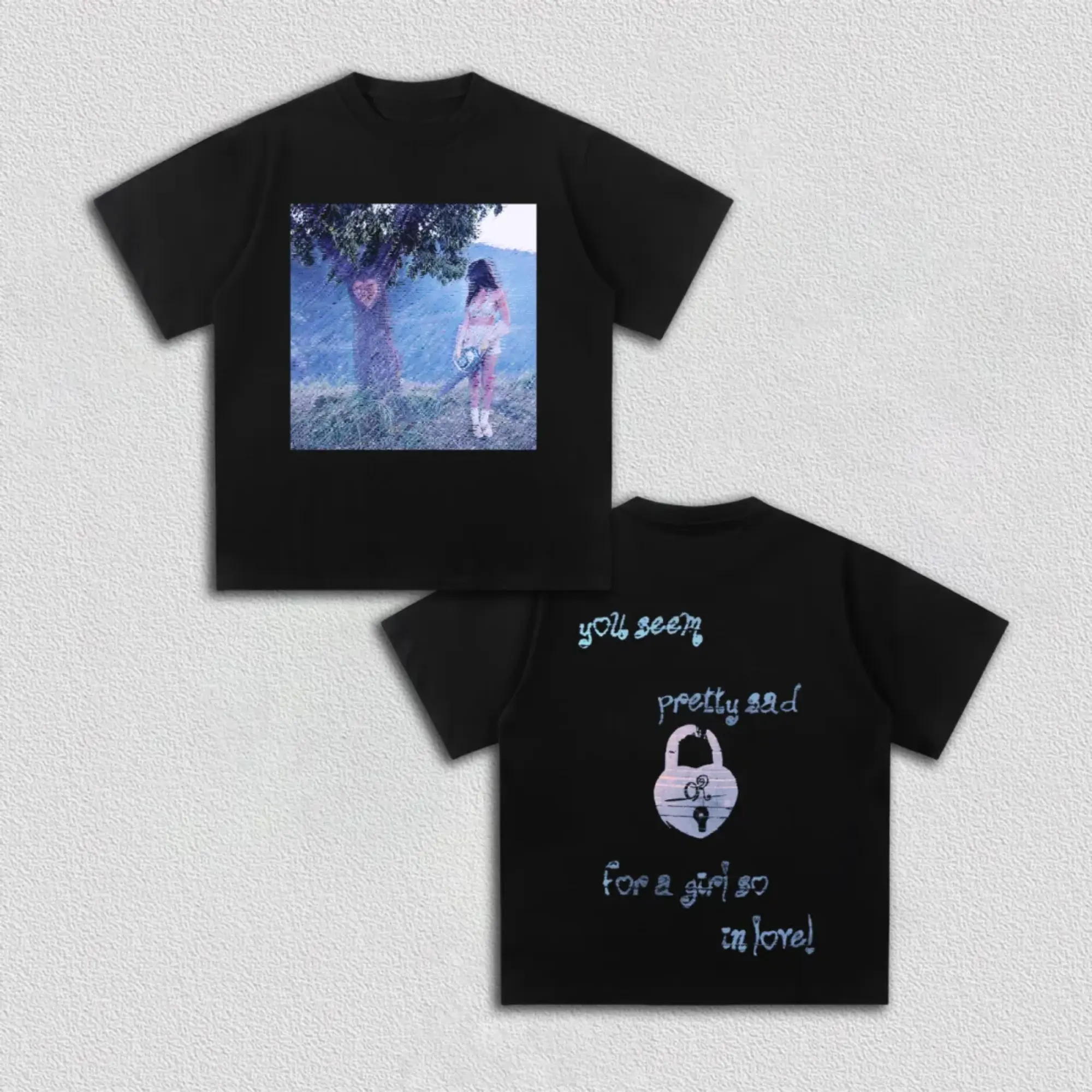 You Seem Pretty Sad For A Girl So In Love Graphic T-Shirt, Pretty Sad Lyric Tee, Pop Music Inspired Shirt, Vintage Aesthetic Apparel, Emotional Quote Tee, Indie Streetwear, Soft Grunge Fashion, Music Fan Gift, Trendy Casual Outfit