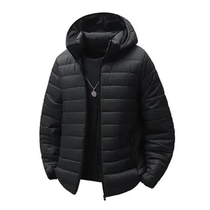 Men's Black Hooded Quilted Puffer Jacket, Warm Winter Casual Lightweight Padded CoatGift