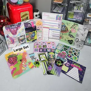 The Flockin' Strange Reader Accessories Giftset- Comes in two size options Small/Large- Strange Birdie designs- Large Book Review Notepad, Reader Inserts, Bookmarks, Stickers,