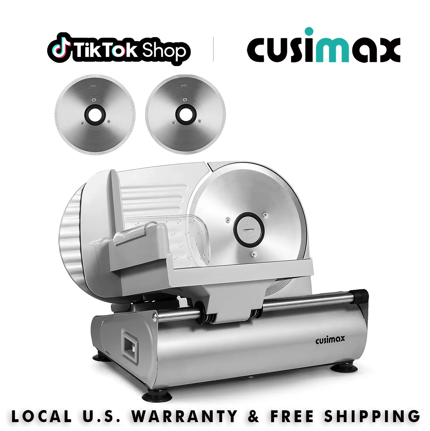 CUSIMAX 200W High-Powered Detachable Blade Full-Size Food Processor Electric Meat Slicer - 7.5in Removable Stainless Steel Blades (2 Pcs), Corded, Adjustable Thickness Knob, Food Pusher, Carriage, Easy Cleanup for Deli, Accurate Cuts,SummerFinds