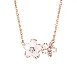 Cherry Blossom Pendant Necklace for Women Dainty Flower Clavicle Chain 2026 Trendy Jewelry with Dual Sakura Charms Rose Gold Plating & Cubic Zirconia Accents