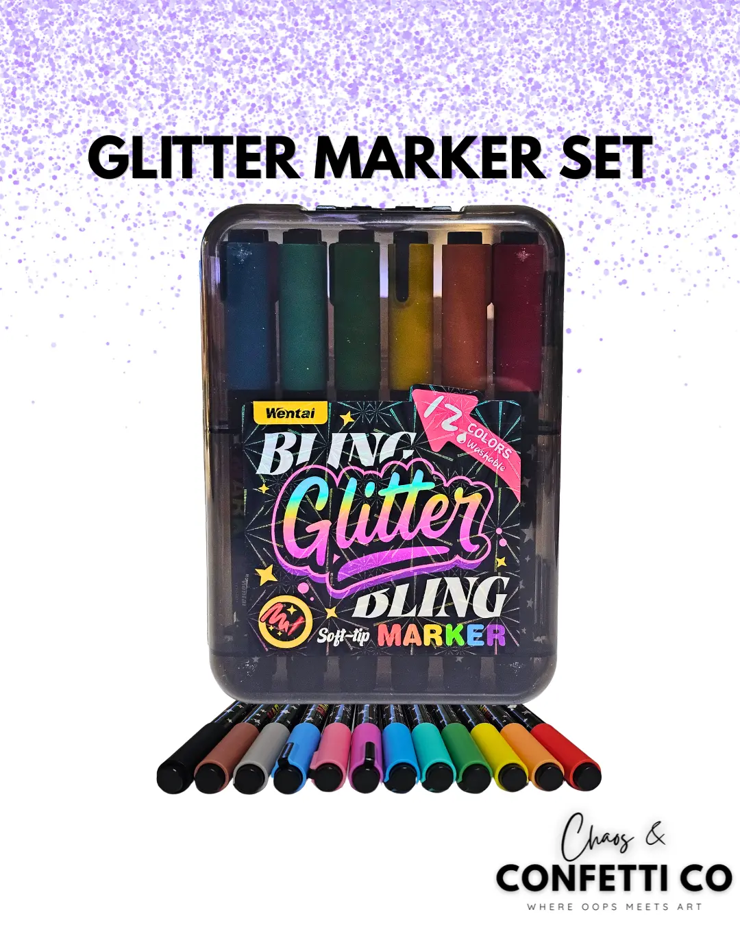 Glitter Soft-Tip Marker Set - Office Art & Drawing Supplies, Coloring Pens for Kids' Educational Hobbies
