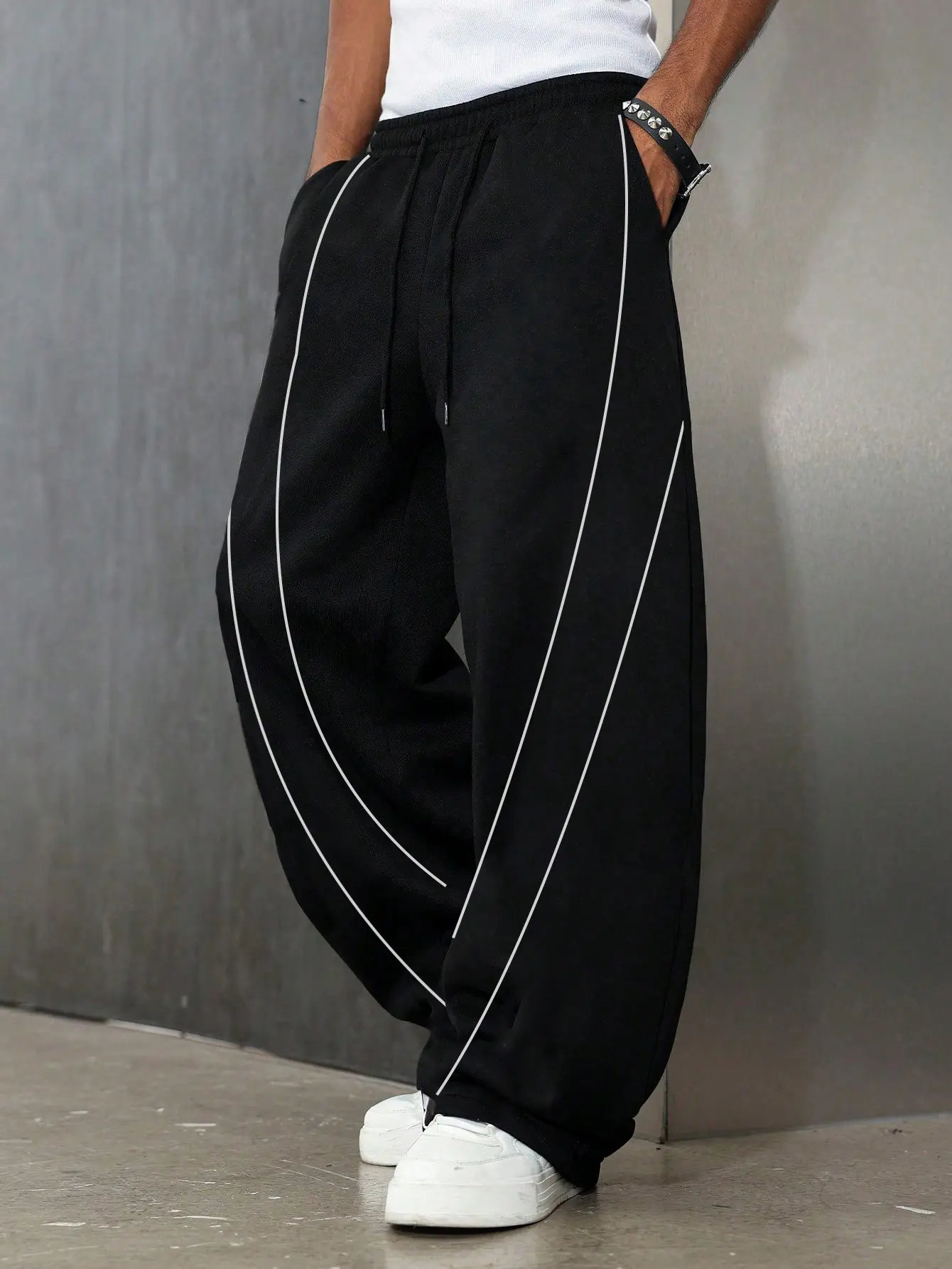 Black Sweatpants with White Stripes - Comfortable & Stylish Joggers for Men