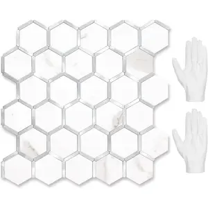 Hexagon Peel and Stick Backsplash Tile, Stick  Backsplash for Kitchen and Bathroom, White Marble Look PVC Mixed Metal  Self Adhesive Wall Tiles(10 Sheets, Seamless)
