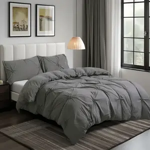 INS Style Advanced Grey Ruched Floral Duvet Cover 3-Piece Set, Soft Breathable Design, Zipper Closure, Nordic Bedroom Decor, Student Dorm Bedding Set, Ideal for Dorms and Gifts