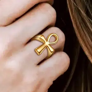 U7 Egyptian Ankh Cross Ring For Men Women Stainless Steel