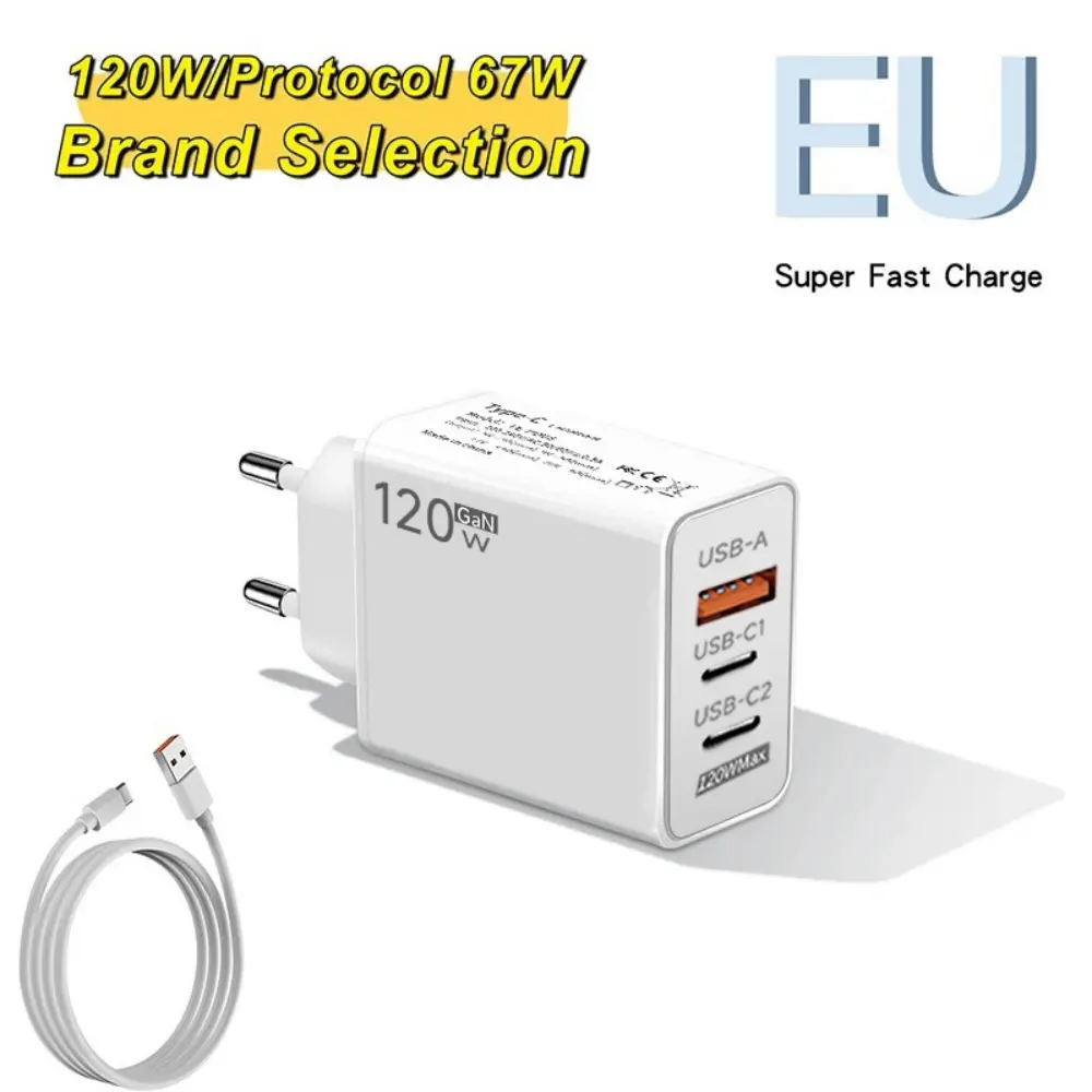 120W GaN USB Fast Charger QC3.0 PD Type C Phone Charger 6A Type C Cable For iPhone Samsung Xiaomi EU/US/UK Plug Charger Adapter Digital