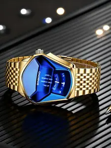 Men's New Style Full Steel Band Asymmetrical Case Quartz Watch Modern Fashionable Wristwatch with Unique Fashion Display, Intuitive Accuracy, Versatile Casual Style