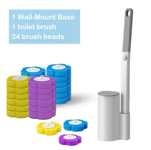 Disposable Toilet Brush Set with Holder & 24 Self-Cleaning Refill Heads – Wall-Mount Bathroom Cleaning System, No Mess, No Odor, No Pre-Rinse, Toilet Bowl Cleaner Kit for Sink Bathtub Drain Urinal 36-Count Mixed Scent Disposable Toilet Brush Refill Heads