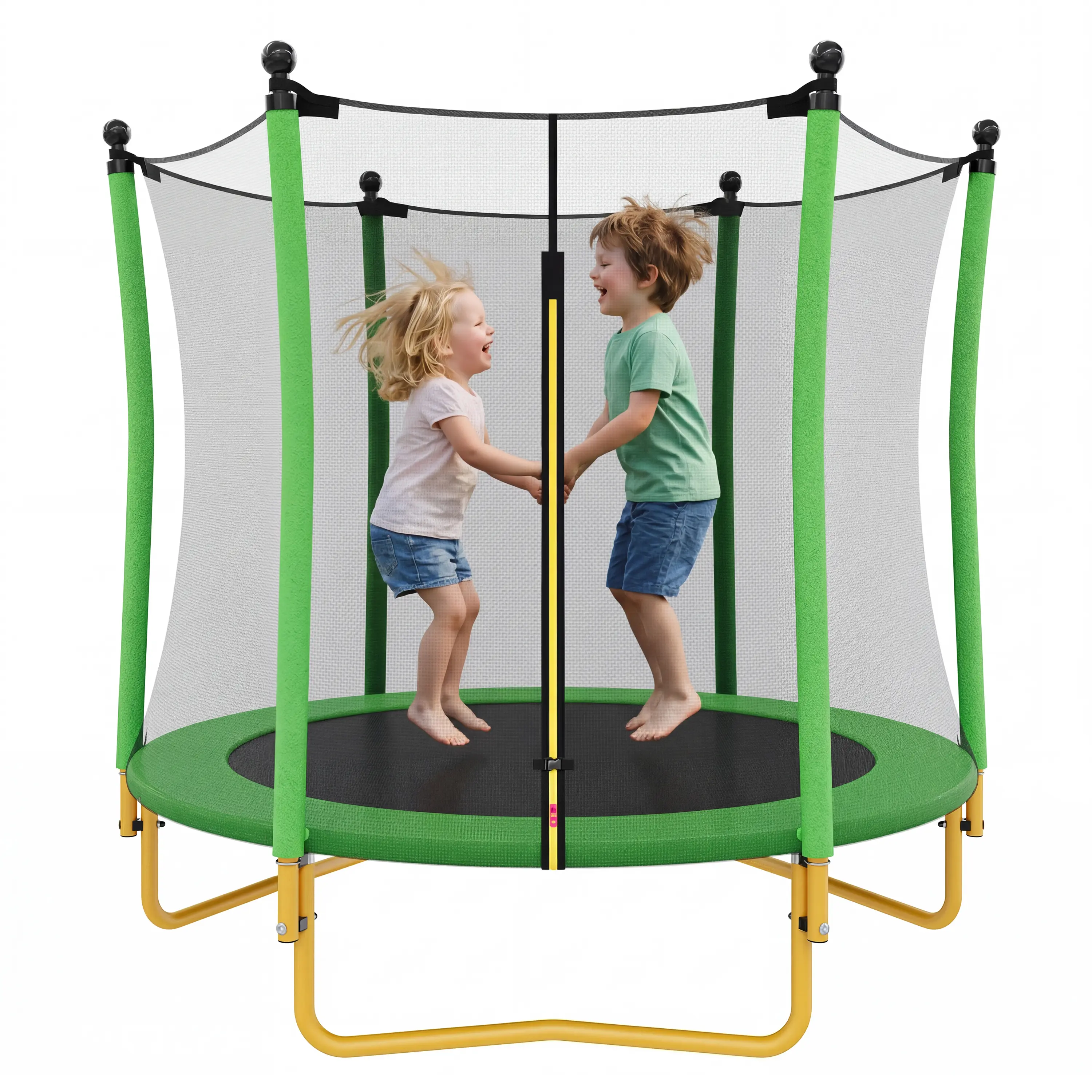 5.5-ft Mini Trampoline (65 Inches Diameter) with 360° High-Density Safety Net, U-Shaped Stable Legs, Foam Filler Rod, Silent Neon Basketball Hoop - Indoor Outdoor Sports & Fitness Trampoline (Polypropylene/PP)