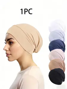 Elastic Ethnic Headscarf Hat, Solid Color Chemotherapy Cap, Hair Protection Turban, Comfortable Stretchy Beanie for Women, Turban Hijab