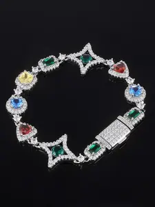 Men's Hip Hop Bracelet with Colorful Gemstone, Brass Material, 5a Grade Zircon, Unique Trendy Jewelry Accessory, Exquisite Bracelet, Fashionable Bracelet
