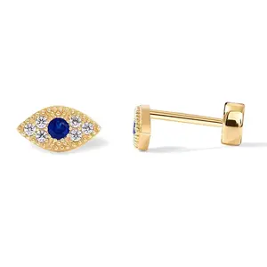September Laurel  Blue Eye Stud Earrings Gold Tone, Sparkly Cute Earrings for Girls Women, Fashion Jewelry Gift Trendy Gold Evil Eye Earrings, Blue Rhinestone Stud Earrings, Lightweight Everyday Jewelry