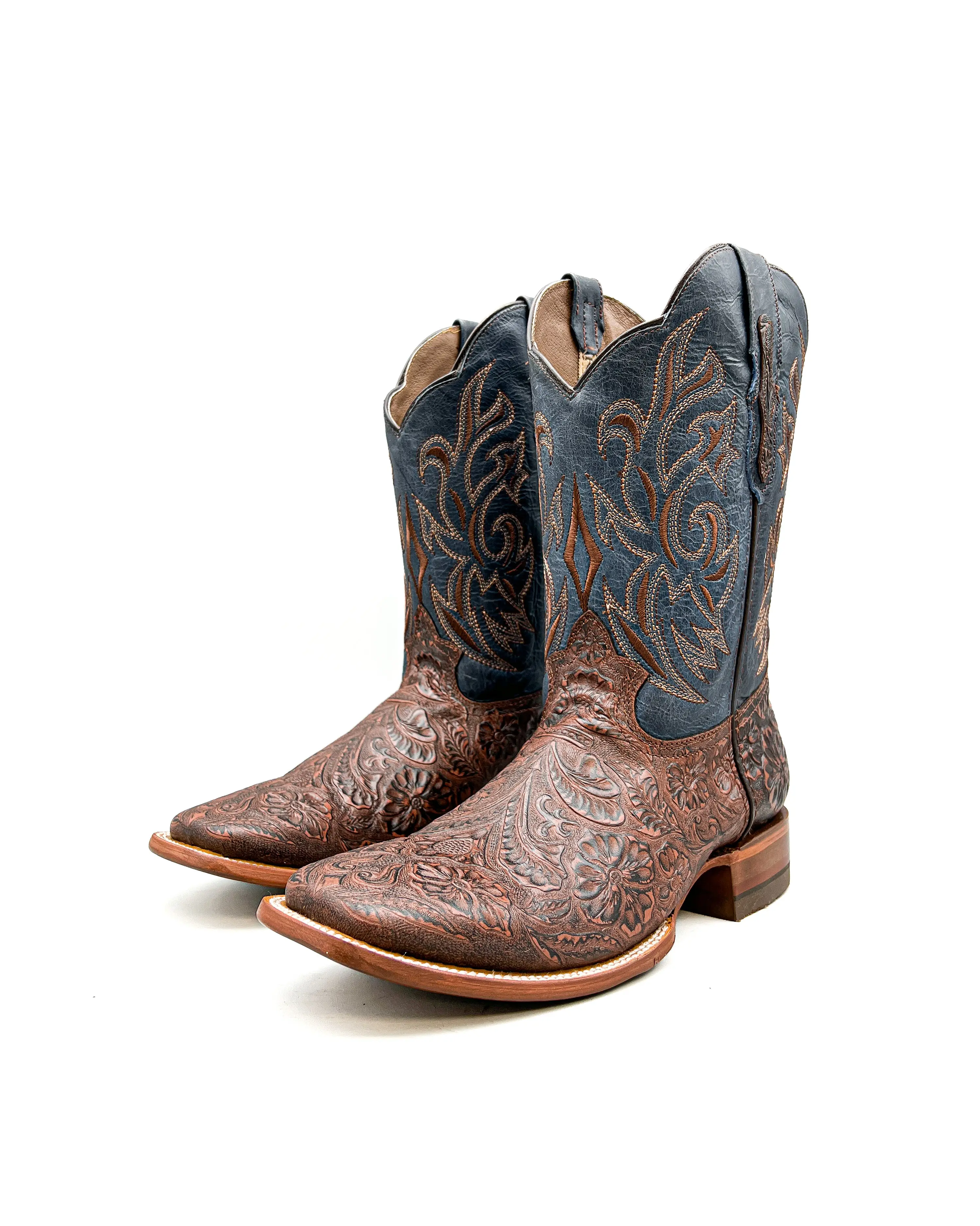 Cowboy Boot Brown Tooled Leather