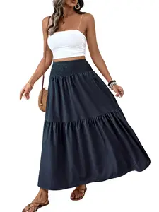 Women's Ditsy Floral Vintage Casual Vacation Layered A-Line Skirt, Elegant Long Skirt for Spring & Fall, All over Print Fitted Style