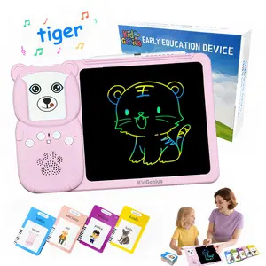 KIDGENIUS 3-in-1 LCD Writing Tablet with Quick Eraser Button & 510 Vocabulary Flash Cards for English & Spanish Learning - Perfect Home Tutor and Autism Therapy Gift Interactive Cultural Understanding Drawing Creative Engagement Toddler Charging Durable