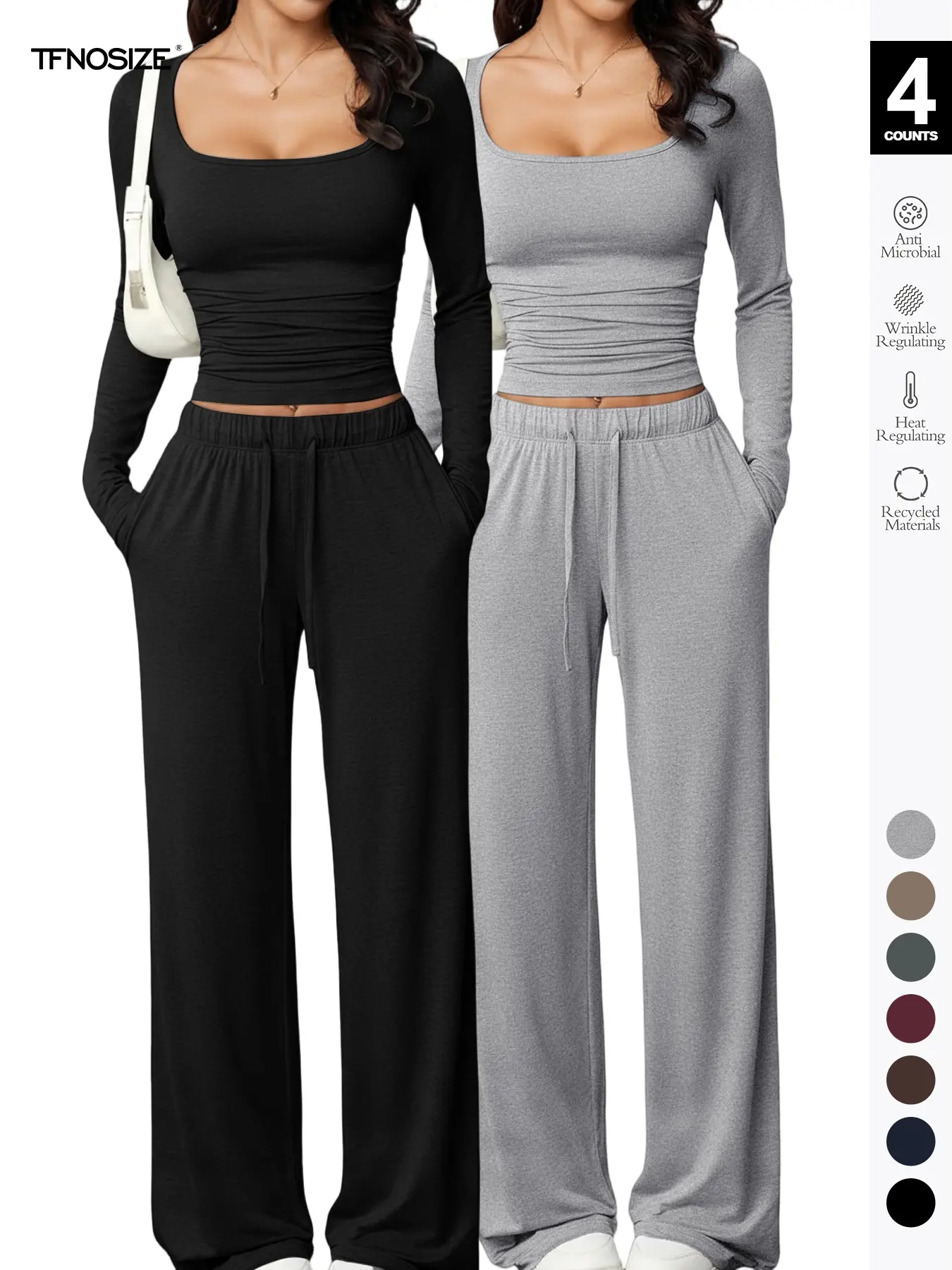 Women's Long Sleeve Square Neck Loungewear Set, Casual Loose Fit Home Wear, All Seasons Soft Comfortable Fabric, 2026 New Arrival Women's Long Sleeve Square Neck Loungewear Set, Casual Loose Fit Home Wear, All Seasons Soft Comfortable Fabric, 2026 New Arrival