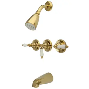 Kingston Brass  Tub & Shower Faucet with 3 Handles, Polished Brass