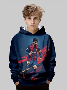 Boys Spring & Fall New Fashion Long Sleeve Hoodie, 3D Printed Football Theme Hooded Sweatshirt, Casual Daily Wear