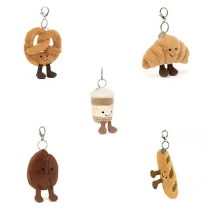 Jellycat Coffee & Bread Keychain Plush Bag Charm Cute Croissant Pretzel Coffee Cup Plushie Backpack Accessory Collectible Gift