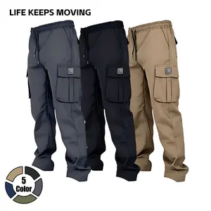 LIFE KEEPS MOVING Men’s Casual Cargo Pants 3-Pack, stylish multi-pocket design, elastic drawstring waist, suitable for outdoor sports and everyday commuting