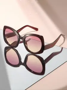 Large Frame Fashion Sunglasses, Tortoise Shell Alloy Frame, Oversized Round Gradient Lenses, Trendy Casual Eyewear for All Seasons