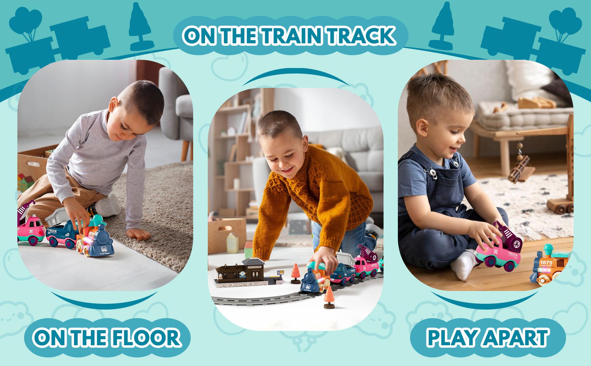 MORECOLL Train Set for Toddlers w/Steam, Music & Lights - First Choo Choo Train for Toddlers, Electric Train Set for Kids, Magnetic Train Toys, Christmas Birthday Gifts for Boys Girls