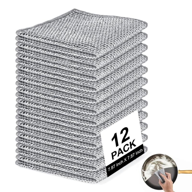 12 PCS Double Layer Wire Dish Cloth, Steel Wire Cleaning Cloth, Multi-purpose Non-Scratch Wire Dishcloth Rag for Cookware, Sinks, Dishes, Cooktops, Household Items