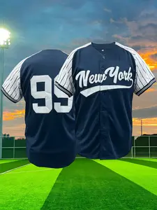 Embroidered New York #22 #99 Baseball Jersey, Navy Blue Pinstripe Raglan Sleeve, Unisex Breathable Comfortable Button Down Shirt for Men Women