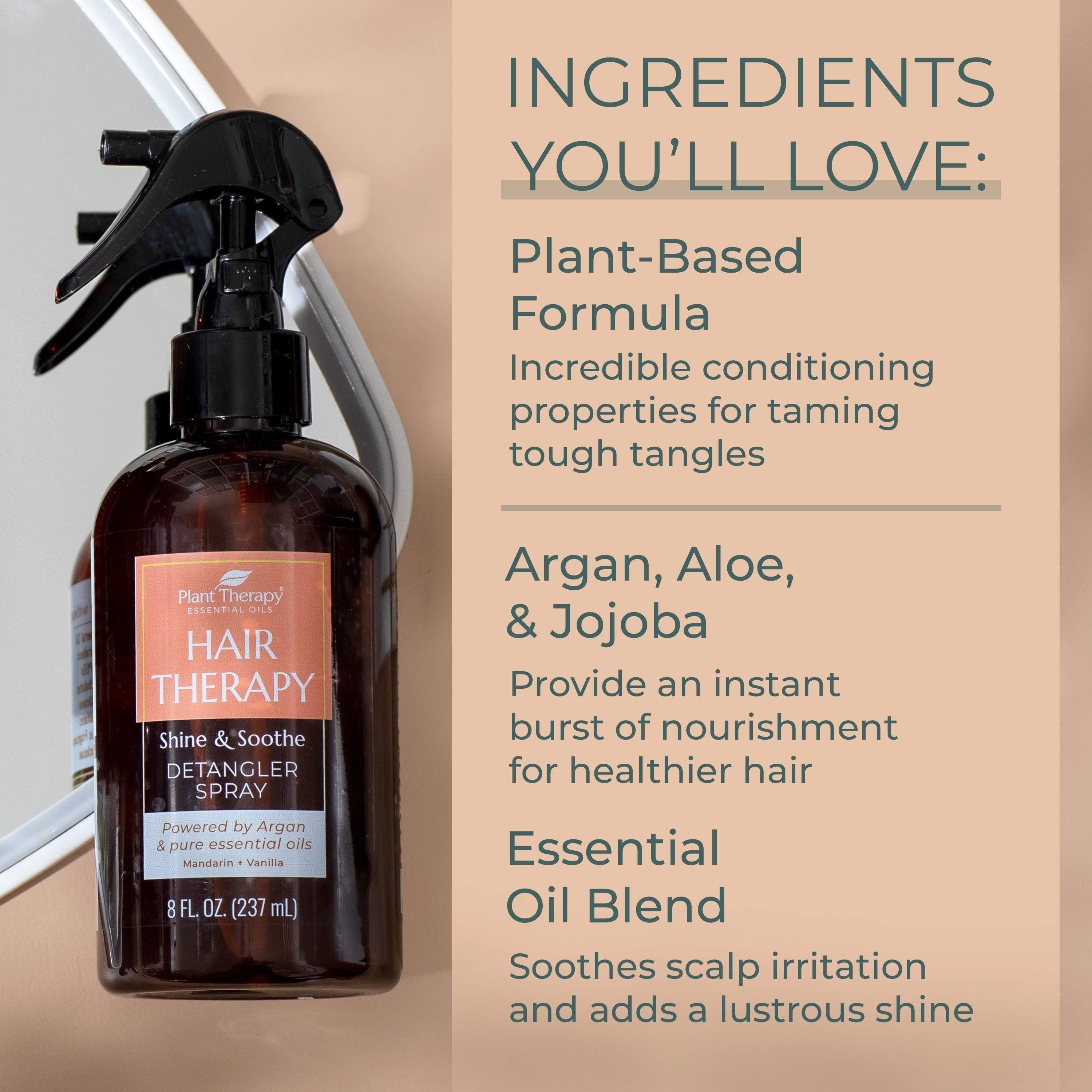 Plant Therapy Hair Therapy KidSafe Detangler Frizz-Taming Spray 8 oz Smooth, Soften & Detangle, Paraben & Synthetic Fragrance Free, Vegan, Argan, Jojoba & Aloe Vera