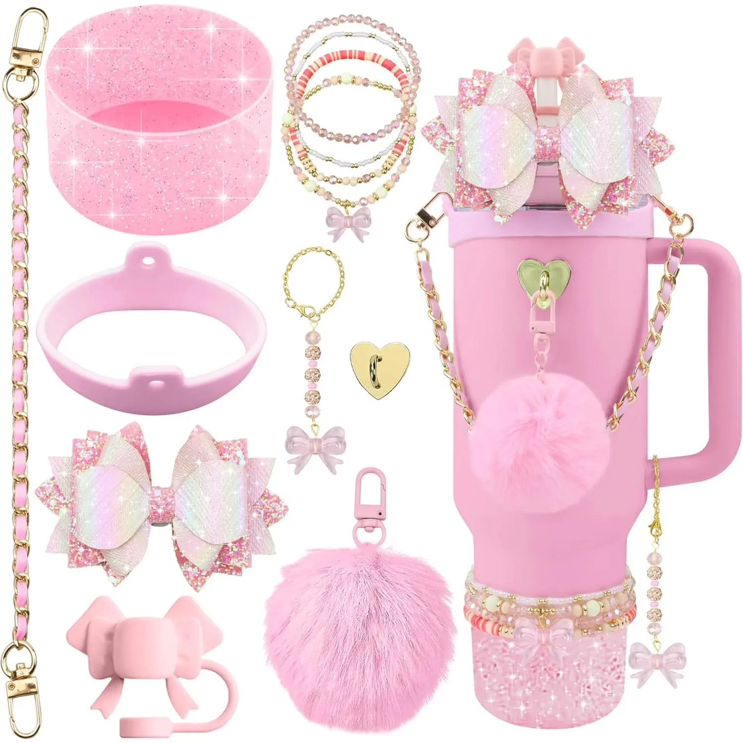 12 count Accessories for  Cup 40oz&30oz Tumbler Accessories including  Cute  Bow Straw Topper Cover   Boot Leather Bottle Handle Strap Bracelet Y2K  Charms