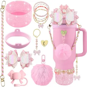 12 count Accessories for  Cup 40oz&30oz Tumbler Accessories including  Cute  Bow Straw Topper Cover   Boot Leather Bottle Handle Strap Bracelet Y2K  Charms