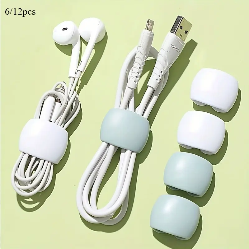 6/12pcs Mix And Match New Cable Storage Organizer, Data Cable Storage Buckle, Travel Data Cable Hub, Earphone Charging Cable Winding Storage Buckle, Simple Multi-Functional Winding Buckle, Wires, Headphones