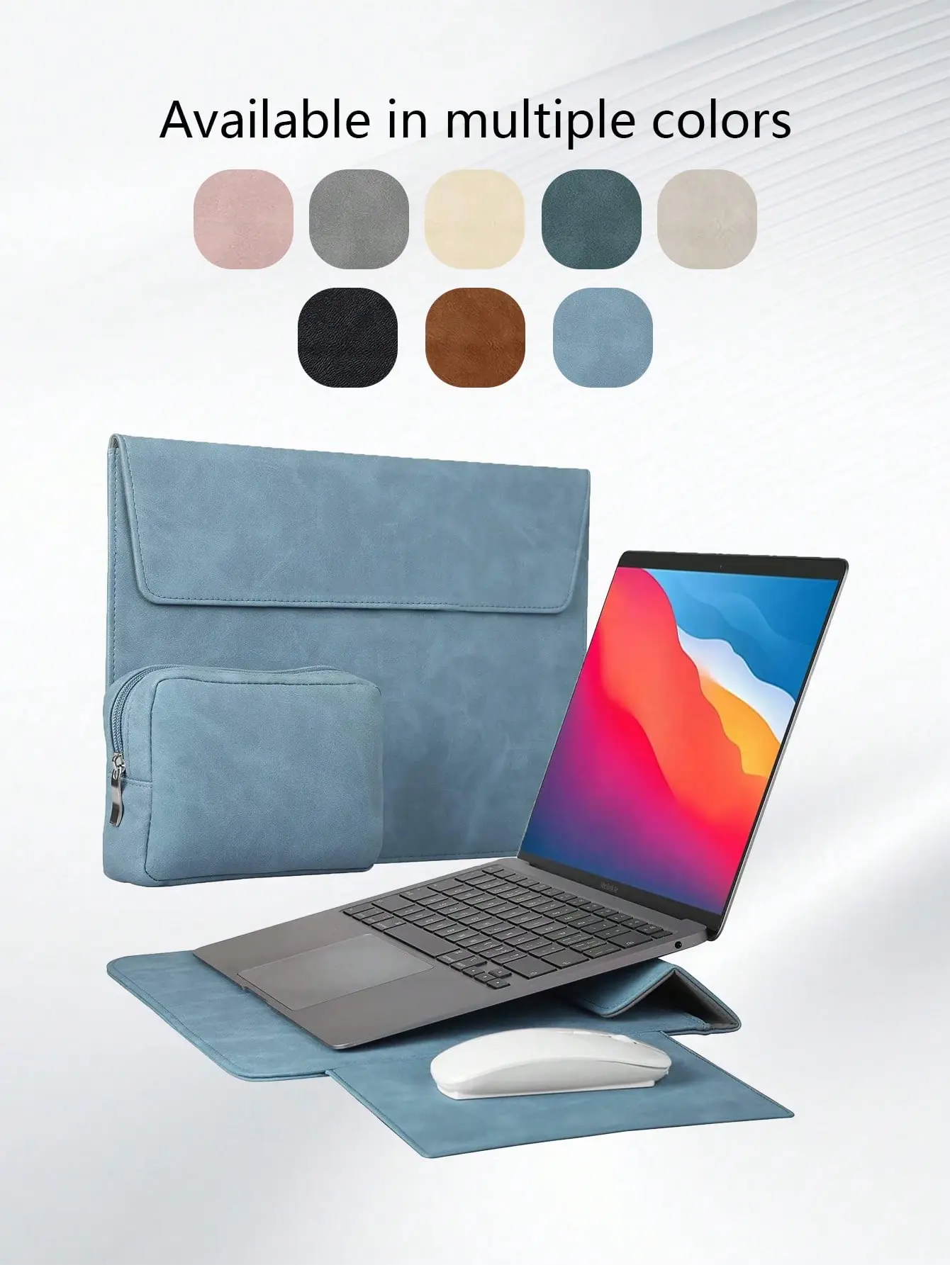 Leather Material 13-14 in Laptop Sleeve - 2-in-1 Multi-Use Protective Cover with Stand, Portable Desk Riser, Classroom Organizer for College Travelers