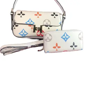 White Multi Pattern Crossbody Bag with Extra Change Purse for Women - Stylish and Practical Accessory
