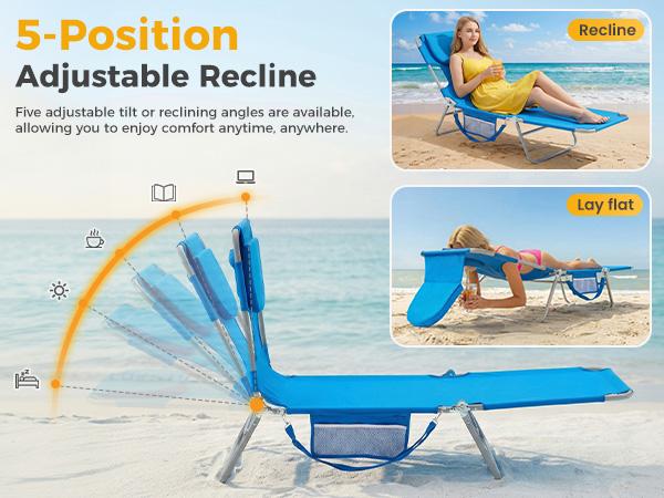 Folding Adjustable Chaise Lounge Chair, Portable Beach Lounge Chair with Backpack Straps & Side Pocket for Outside, Patio, Poolside, Lawn Folding Adjustable Chaise Lounge Chair, Portable Beach Lounge Chair with Backpack Straps & Side Pocket for Outside, Patio, Poolside, Lawn
