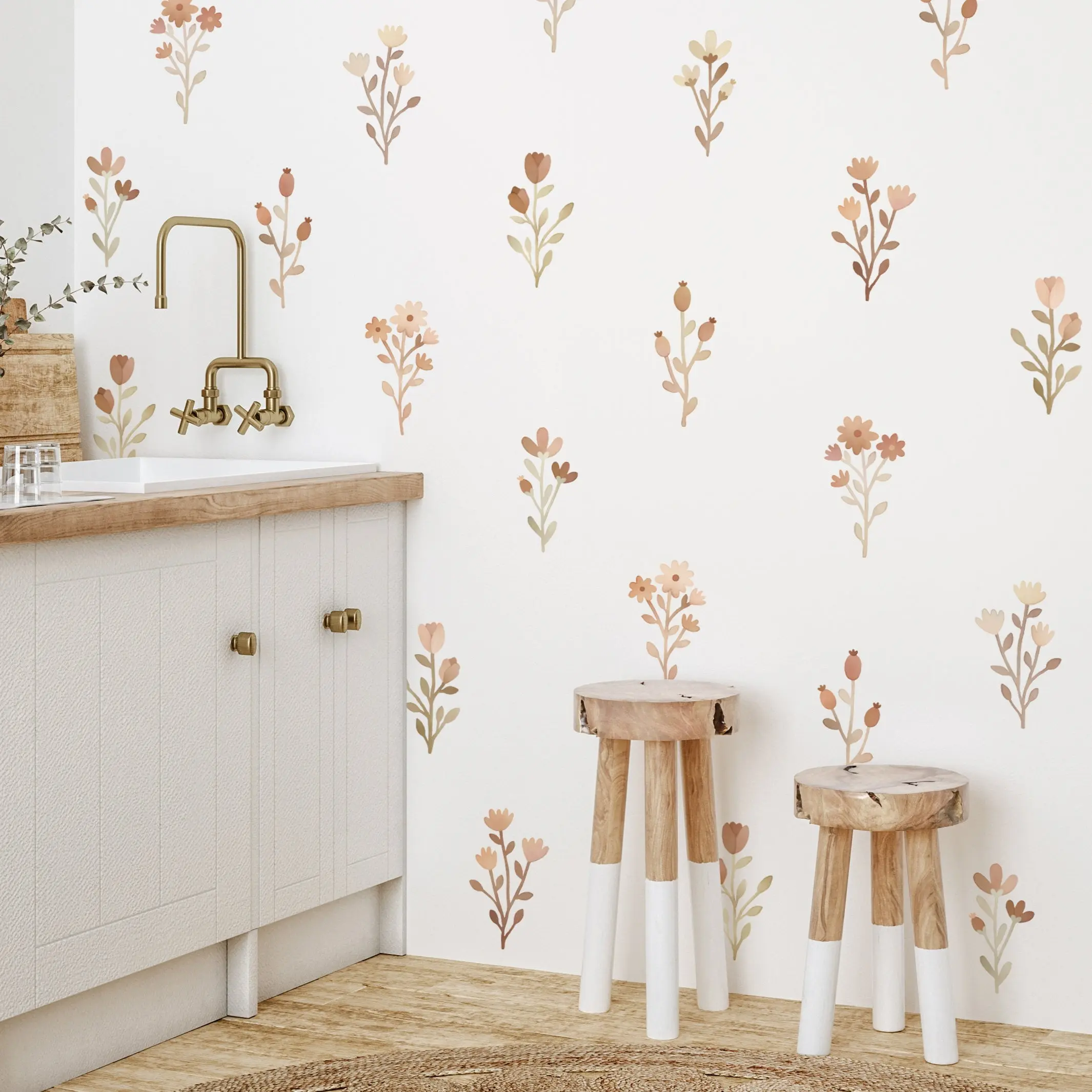 Floral Bunches Wall Decals / Neutral Palette - Removable & Reusable Fabric Wall Stickers