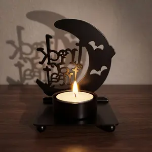 Halloween Party Atmosphere Candle Holder, Metal Cutout, Hollow, Ghost Witch Design, Matte Iron Art, Theme Restaurant Fireplace Decor, Holiday Gift